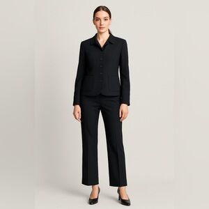 Ann Taylor Classic Black Two Piece Pantsuit Blazer Trousers Set Size small
